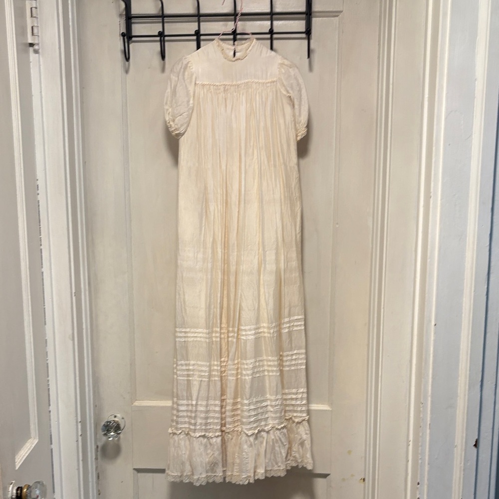 Vintage Victorian Baptism Ivory Antique Silk and Lace Baby Christen Gown